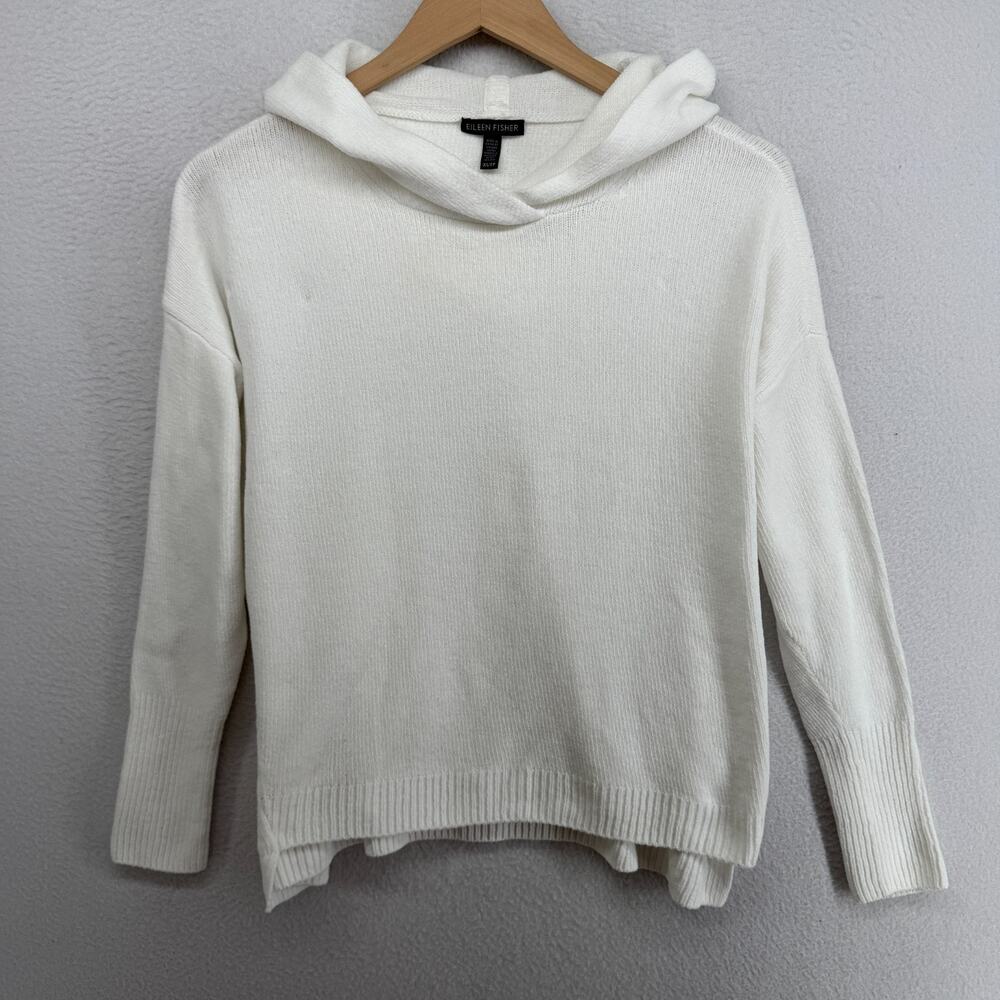 EILEEN FISHER Sweater XS Organic Cotton Chenille Hoodie Pullover Jumper White